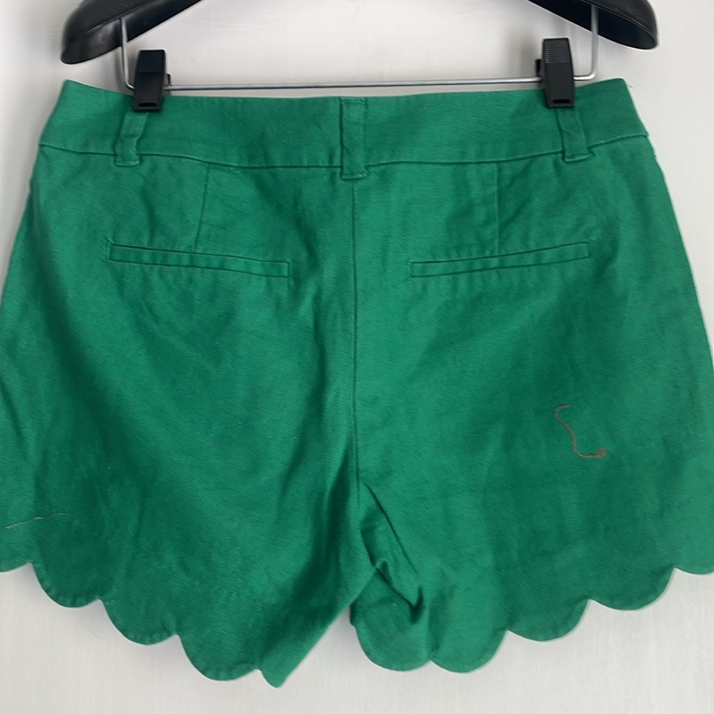 J Crew Scalloped Linen Shorts Green 0 - Picture 2 of 4